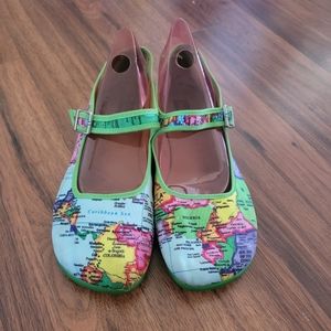 Chocolate Designs World Map Mary Jane Loafers - Size US 8.5 / EU 39